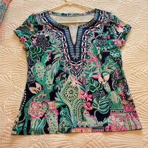 Lilly Pulitzer Green and Pink Short Sleeve Top